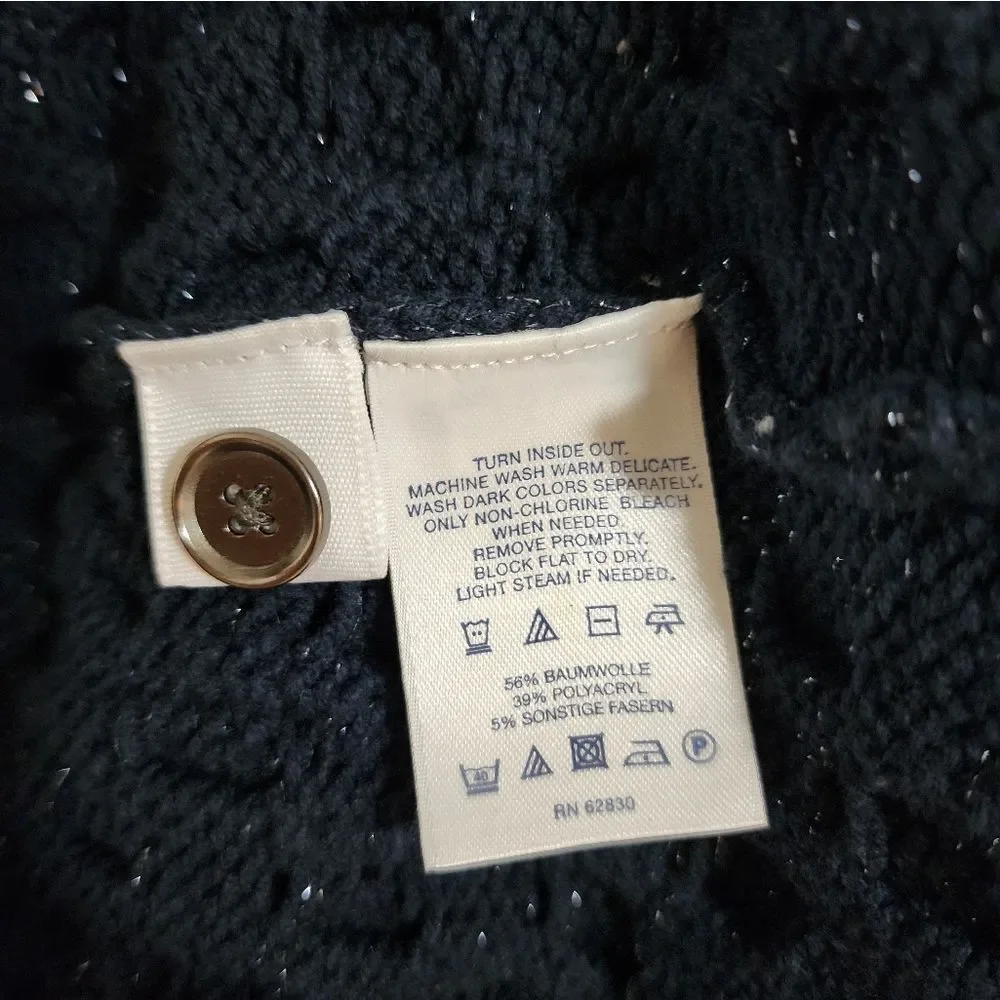 NEW! LANDS END navy blue/silver button down cardigan, chunky knit, size M/10-12